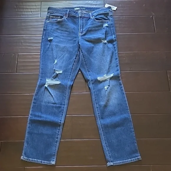 NEW Old Navy Power Slim Straight Zip Fly Mid-Dark Wash Distressed - 8S - Picture 4 of 15